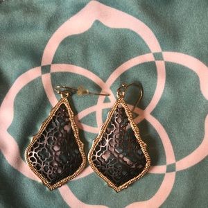 Kendra Scott slate grey with gold trim earrings.